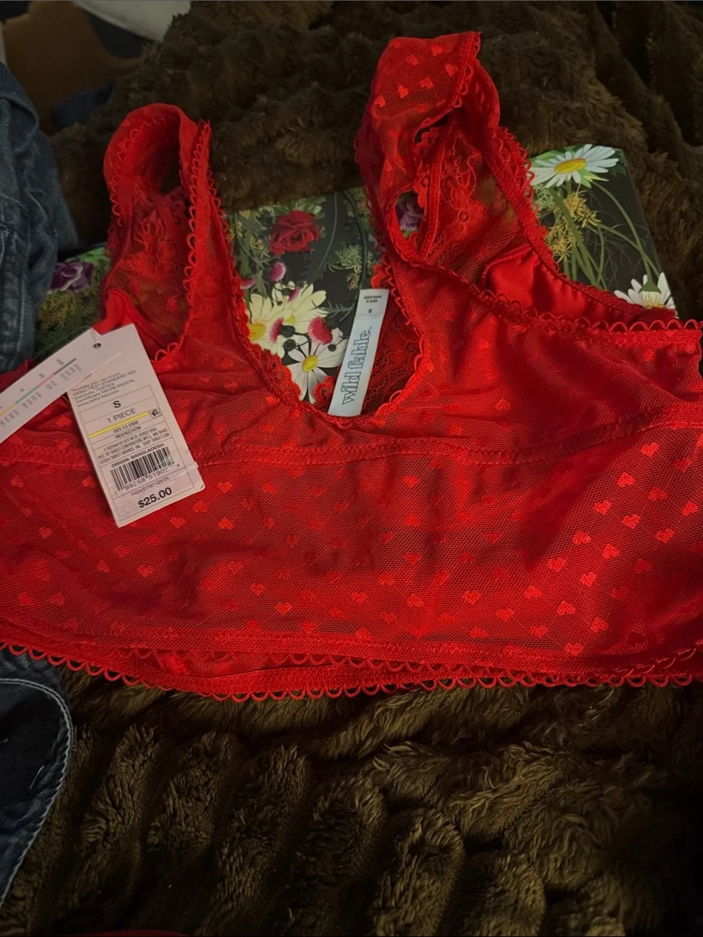 wild fable Red Lace Heart Bralette